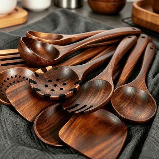 10 pc. Naturel Teak Wood Kitchen Utensils Set, Non Stick, Heat Resistant.....