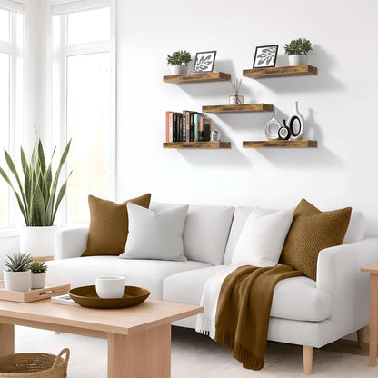 Set Of 3 Floating Wooden Shelving Units With Hidden Brackets;