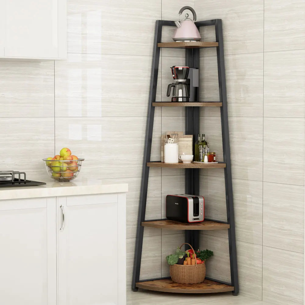 Wooden Corner Book Shelf: 9.84D x 25.95W x 70.07H Inches