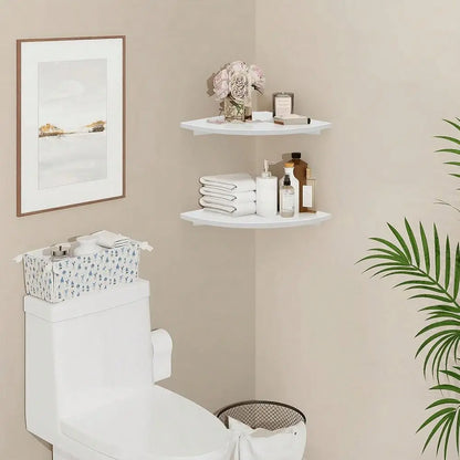 5-Piece White Floating Corner Shelf, Wall Mount Durable Plastic Construction, Non-Hole