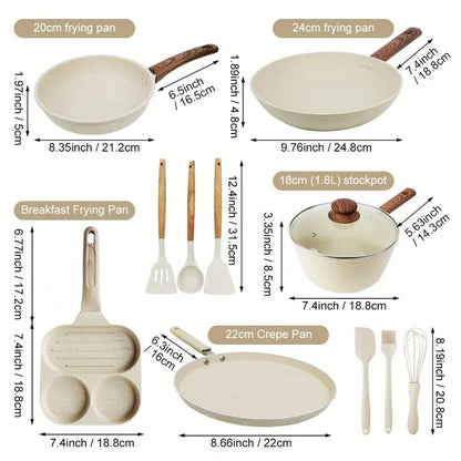 12Pcs Cream Granite Nonstick Cookware Set, With Silicone Cooking Utensils.....