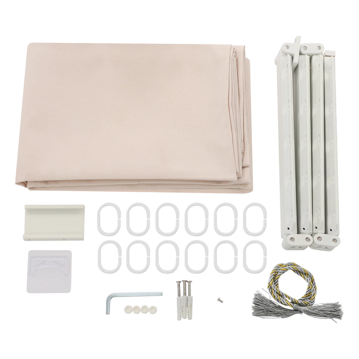 Shower Curtain Set, Wall Mounted Folding Shower Curtain Rod, No Drill Installation, 110 lbs. Load for Home Bathroom