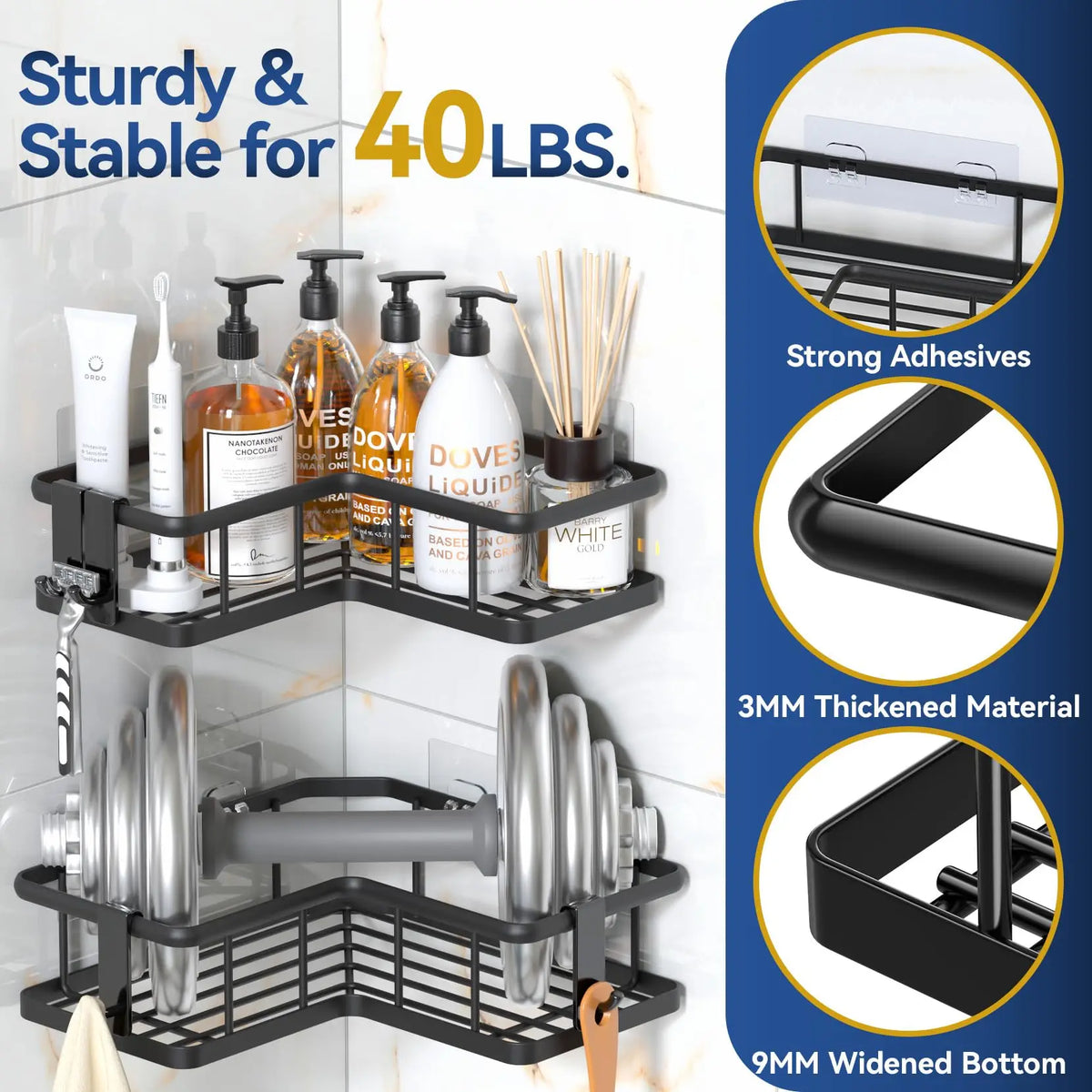 Shower Caddy, 5-Pack Organizer  with Soap Holder and 4 Removable Hooks No Drilling, Random Color Stainless Steal....