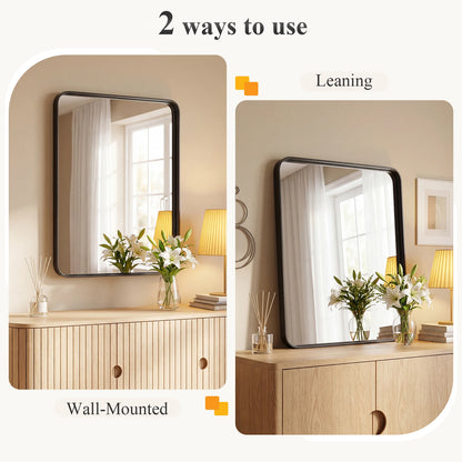 Rounded Rectangle Wall Mirror with Matte Brush Metal Framed ....