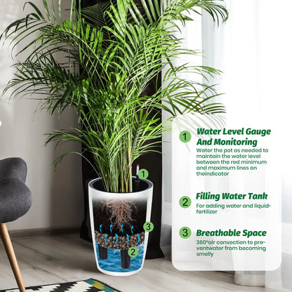 16 Inch Tall Self Watering Planters Set Of 2 With Water Level Indicator....
