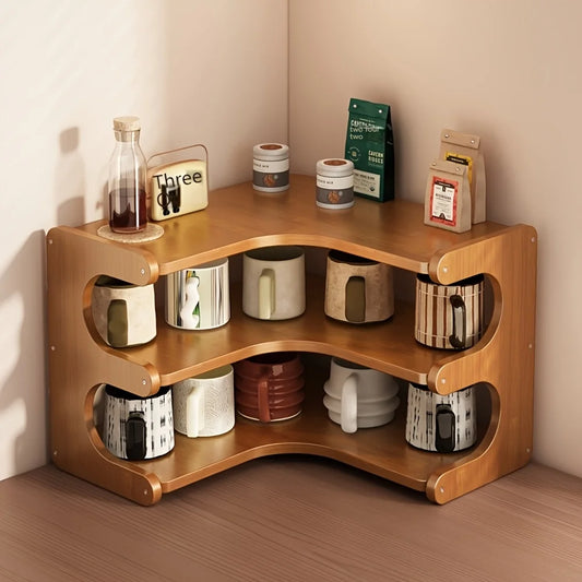 1pc Multi-Tier Bamboo Corner Shelf - Natural Wood....