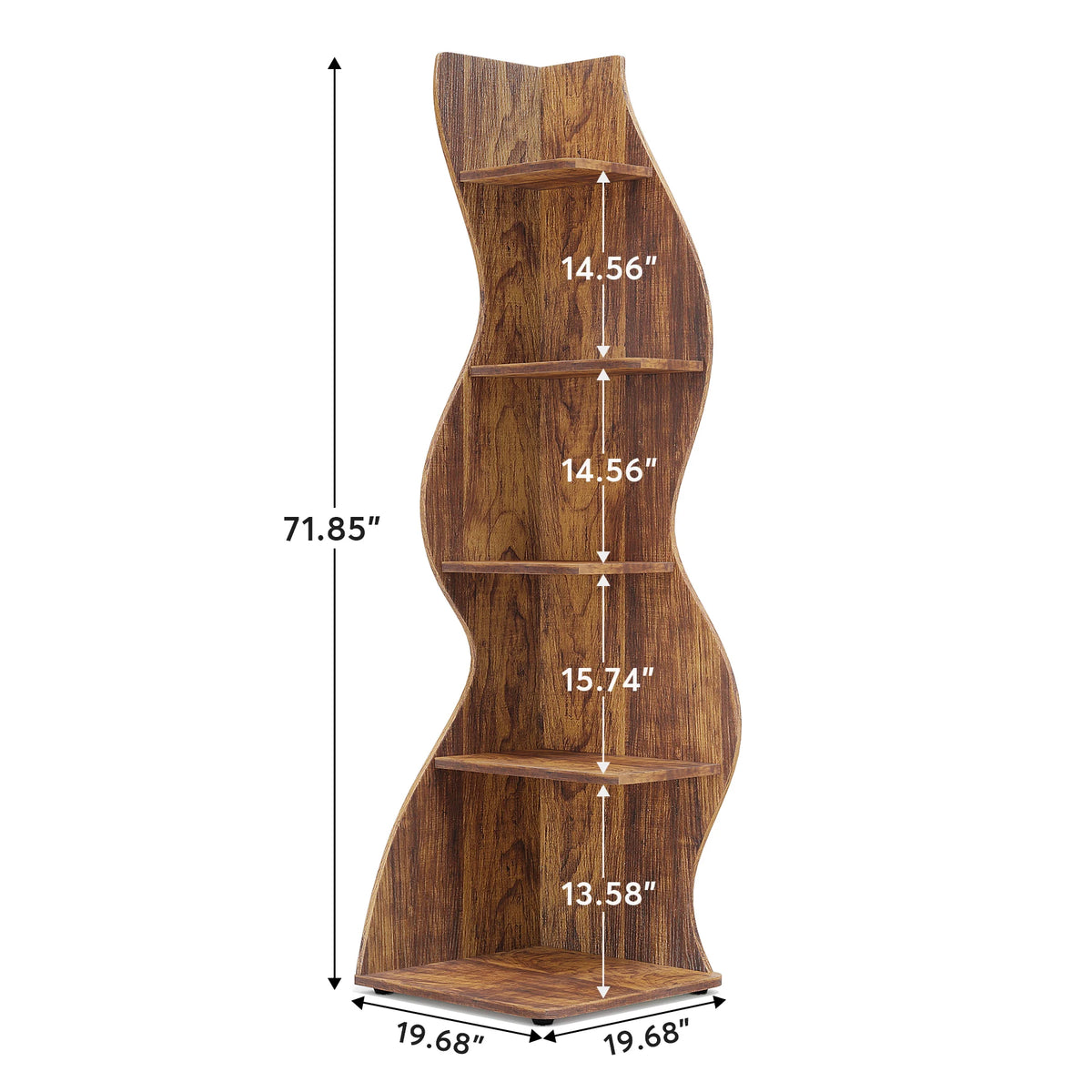 Rustic 5-Tier Corner Wooden Bookshelf, Stylish Bookcase....