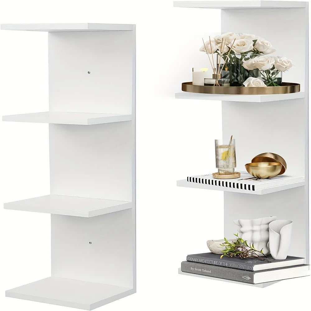 Floating Shelf Group - 4-layer wall-mounted, invisible hardware, reinforced brackets, natural wood grain, easy to install