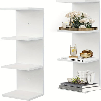 Floating Shelf Group - 4-layer wall-mounted, invisible hardware, reinforced brackets, natural wood grain, easy to install