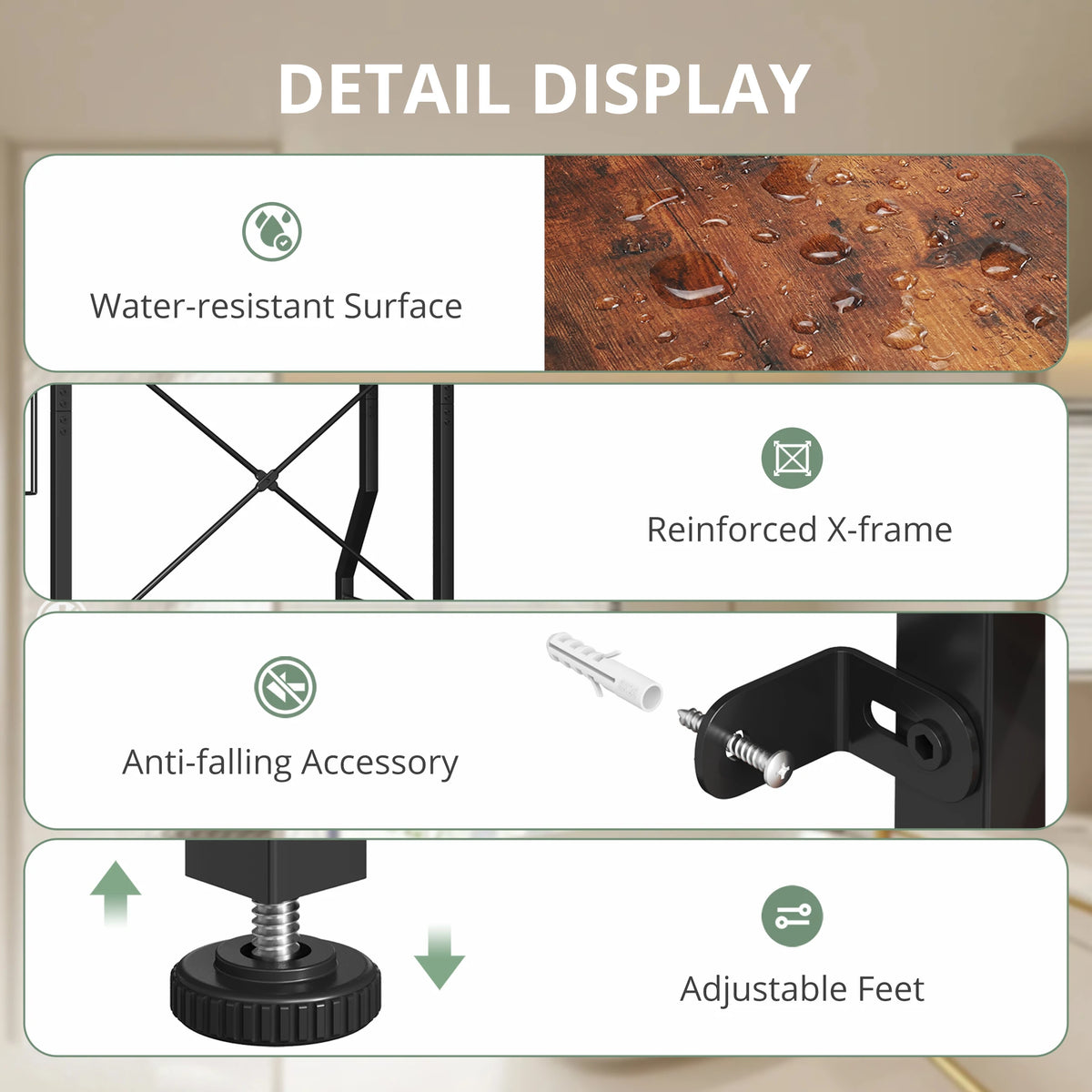 4-Tier Freestanding Organizer Shelf with Adjustable Shelf with 3 Hooks....