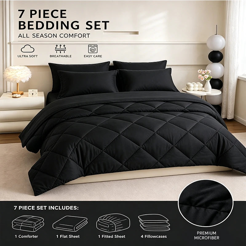 5pcs/7pcs Twin Full Queen King Bedding Sets  Comforter Flat Sheet Fitted Sheet Pillowcases Sleeping Sets
