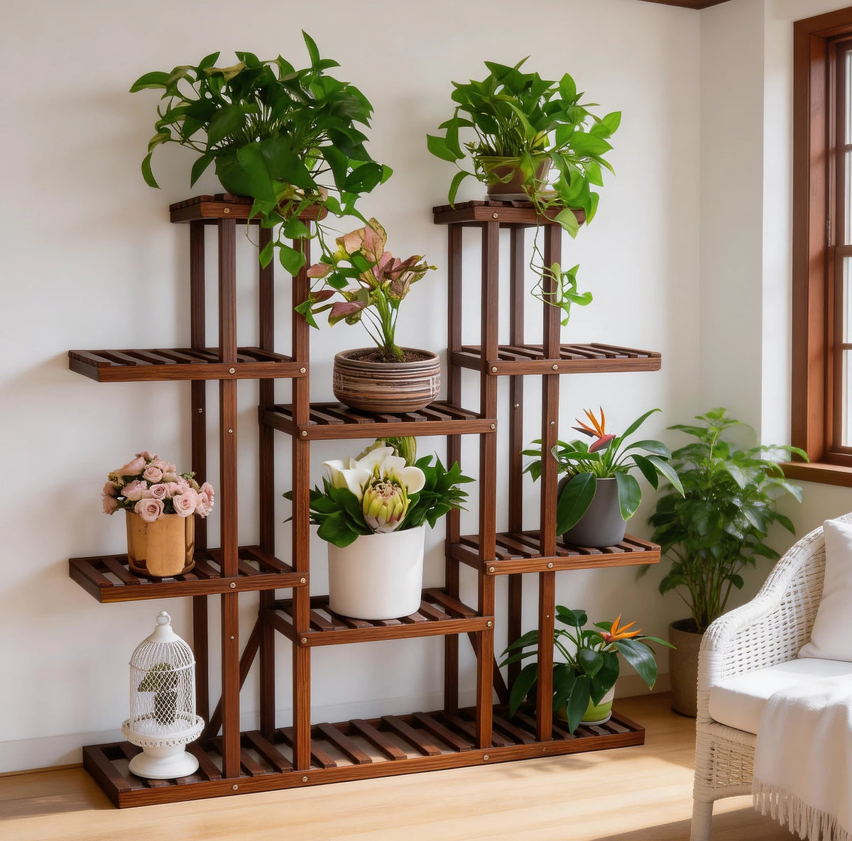 Wooden Multi-Tiered Plant Stand for Outdoor Indoor