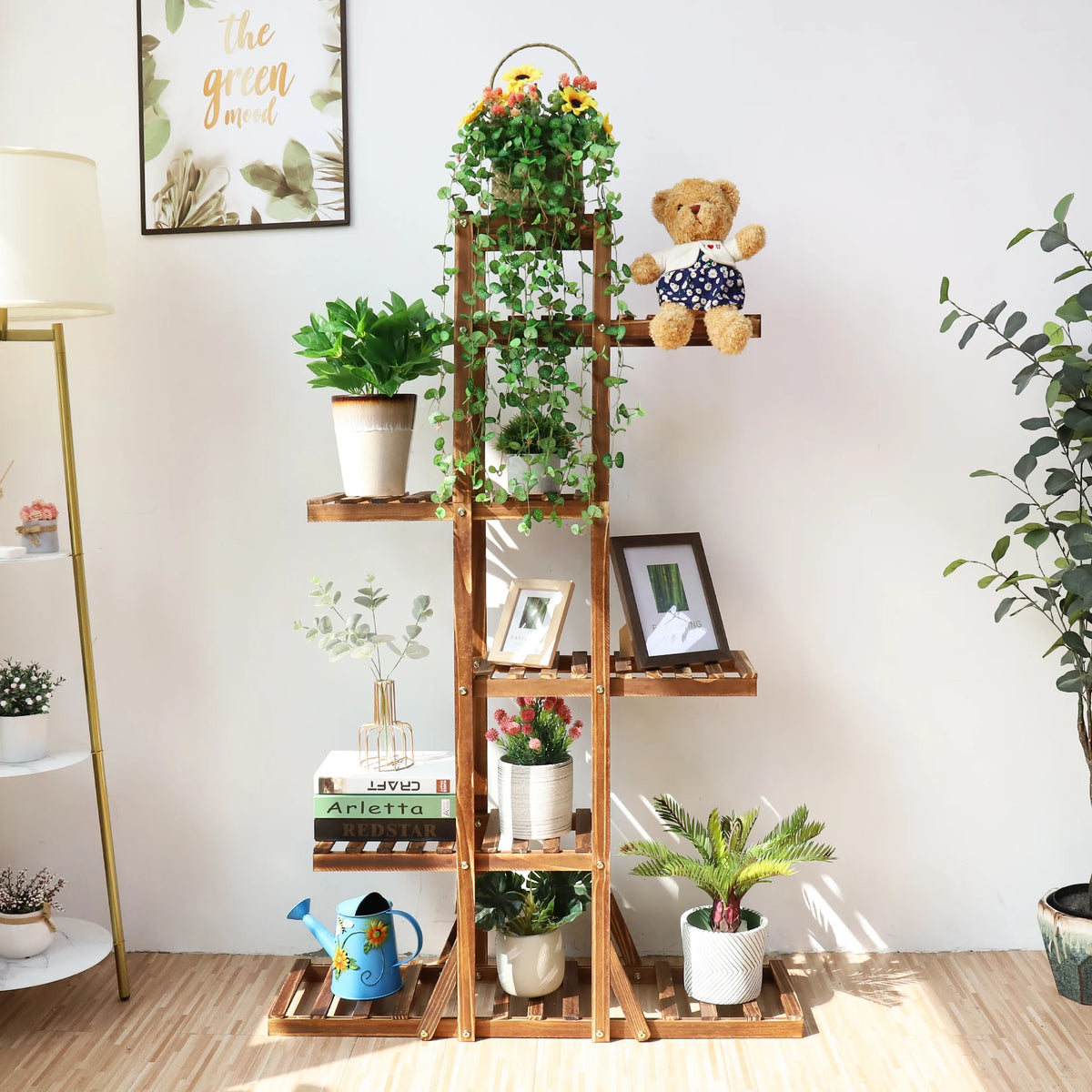 6 Tier Wooden Plant Stand Carbonized Wood ....