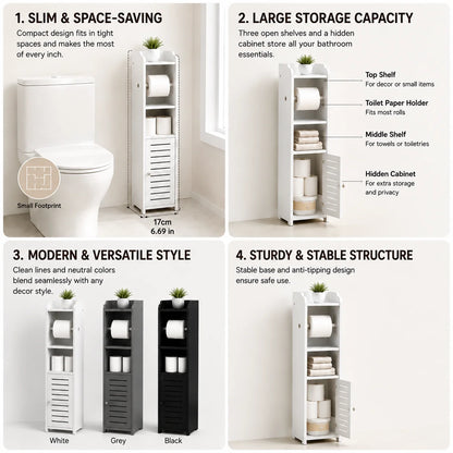 Slim Bathroom Plastic Storage Cabinet with Toilet Paper Holder....