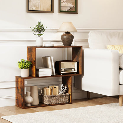 3-Tier Geometric Wooden Bookshelf, Freestanding