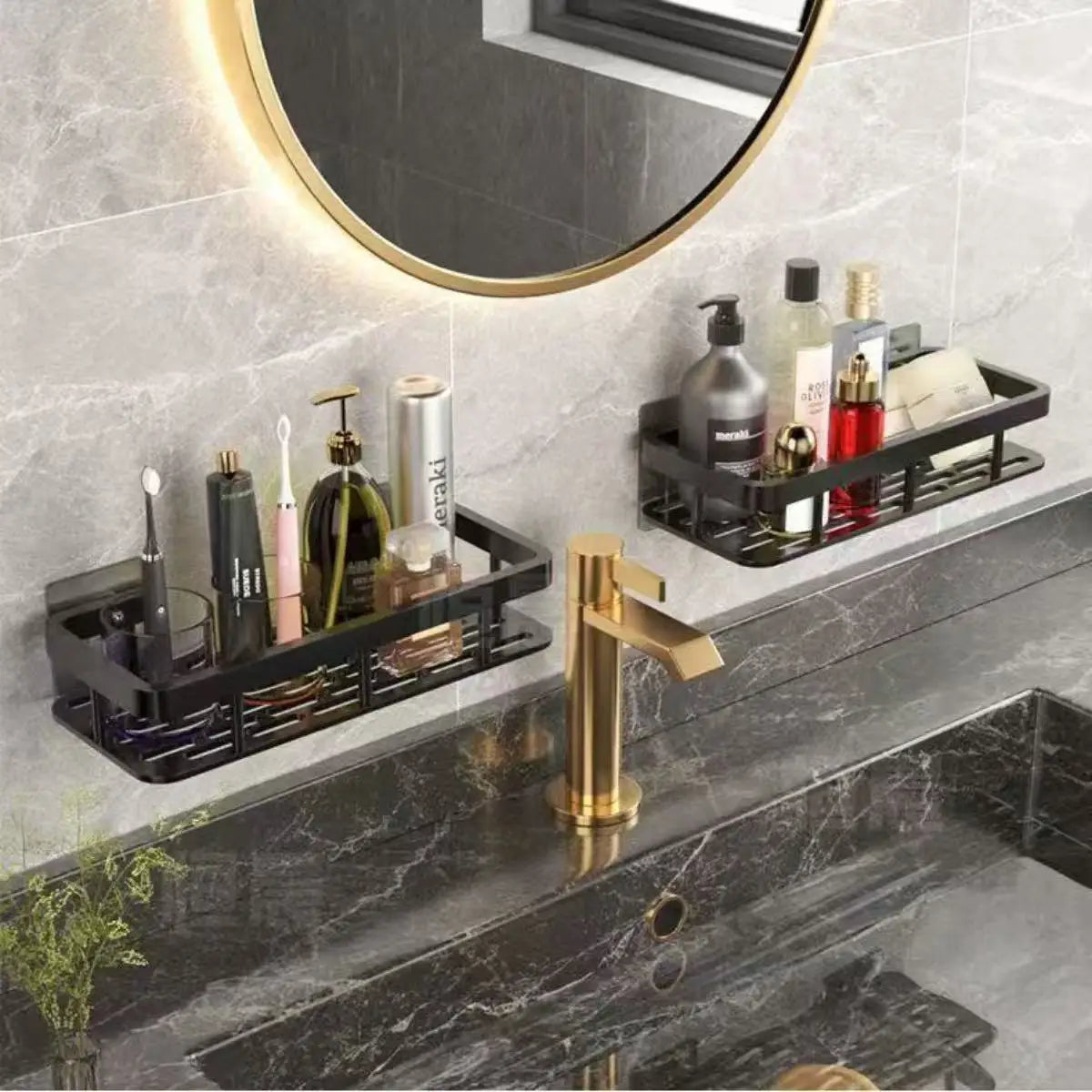 Bathroom Shelf No Drill Wall Mounted Aluminum