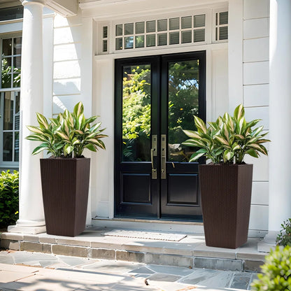 Pack of 2 Square Planter 22-Inch High Faux Rattan Design with Automatic Watering System....