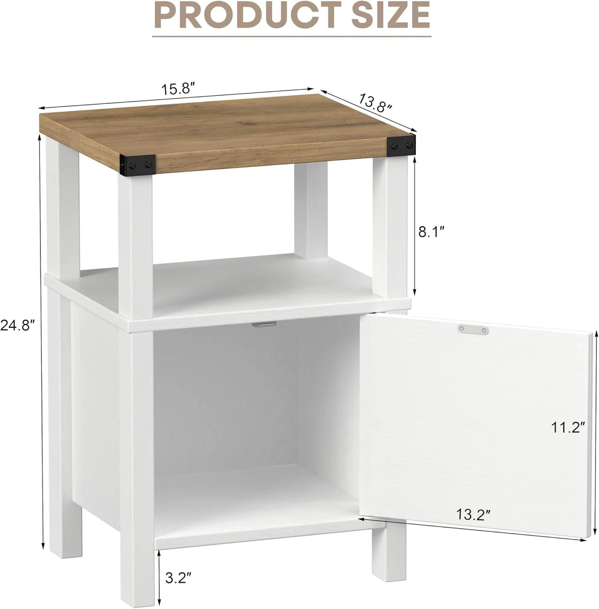 24.8" Nightstand Set 2, Wood, with Barn Door, White/Beige