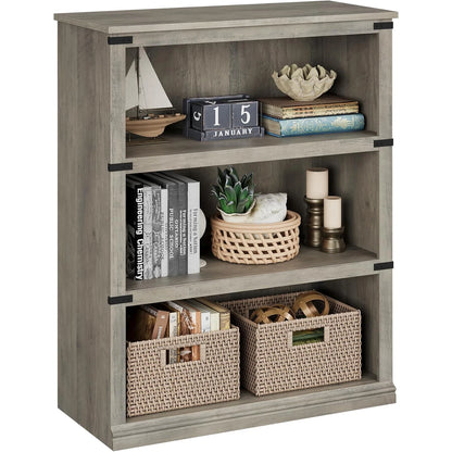 3 Tier Open storage shelves - Tall Wood Bookshelf, Sturdy 30" Wide