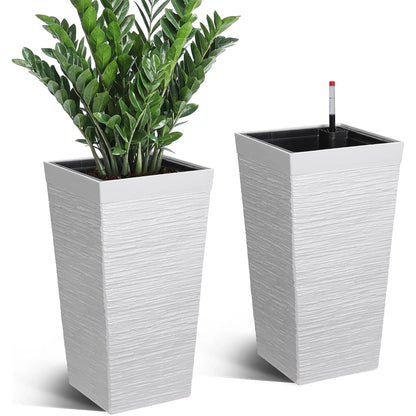 22.5'' Tall Planters Set Of 2, Self Watering Outdoor Indoor With Water Monitor System