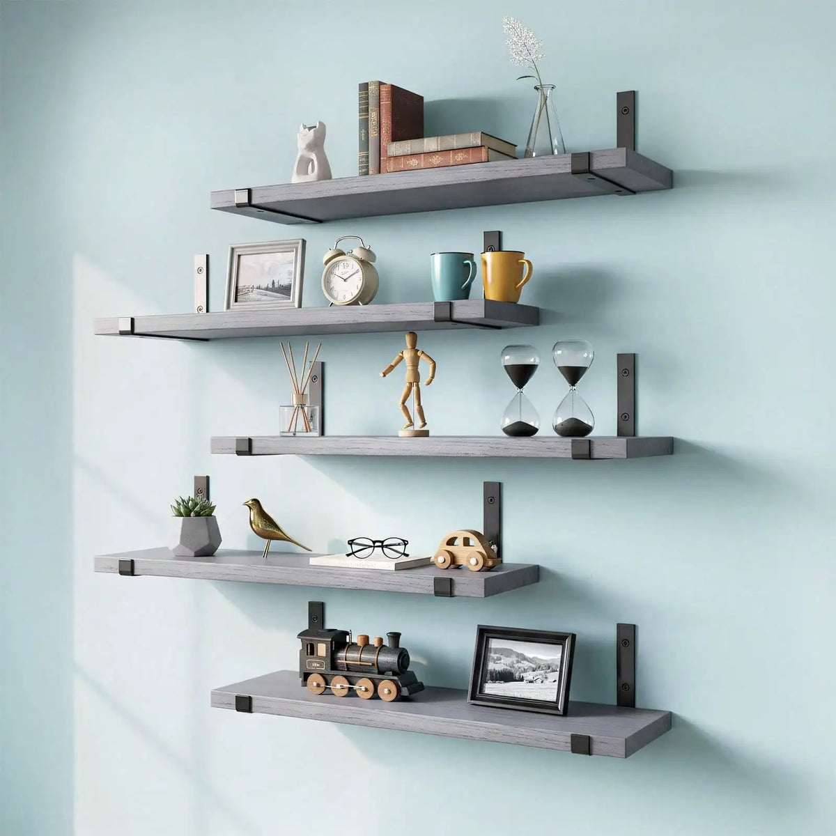 5/10Pcs Floating Shelves, 4.7 In Wide 16  Long  with Invisible Brackets, Rustic Wood .......