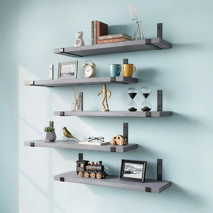 5/10Pcs Floating Shelves, 4.7 In Wide 16  Long  with Invisible Brackets, Rustic Wood .......
