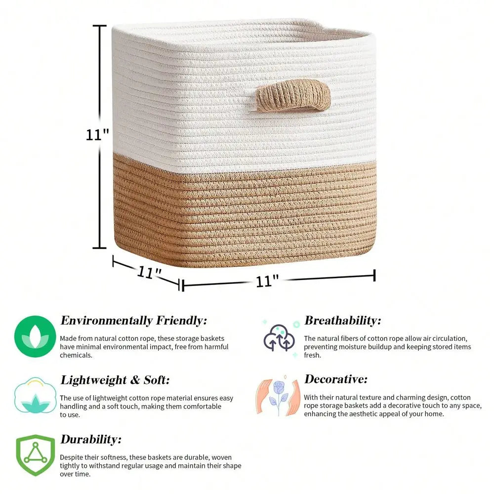 Set Of 3 Woven Baskets 11 Inch Square Baskets....