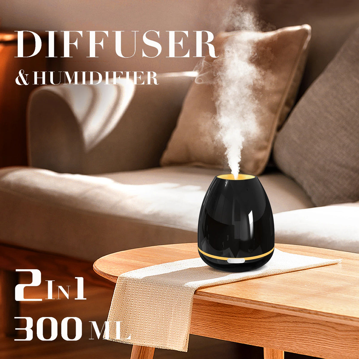 10 Oz Aromatherapy Diffuser, 2 Colors, Cool Mist Air Humidifier, Essential Oils Diffuser with 7 Colors Light