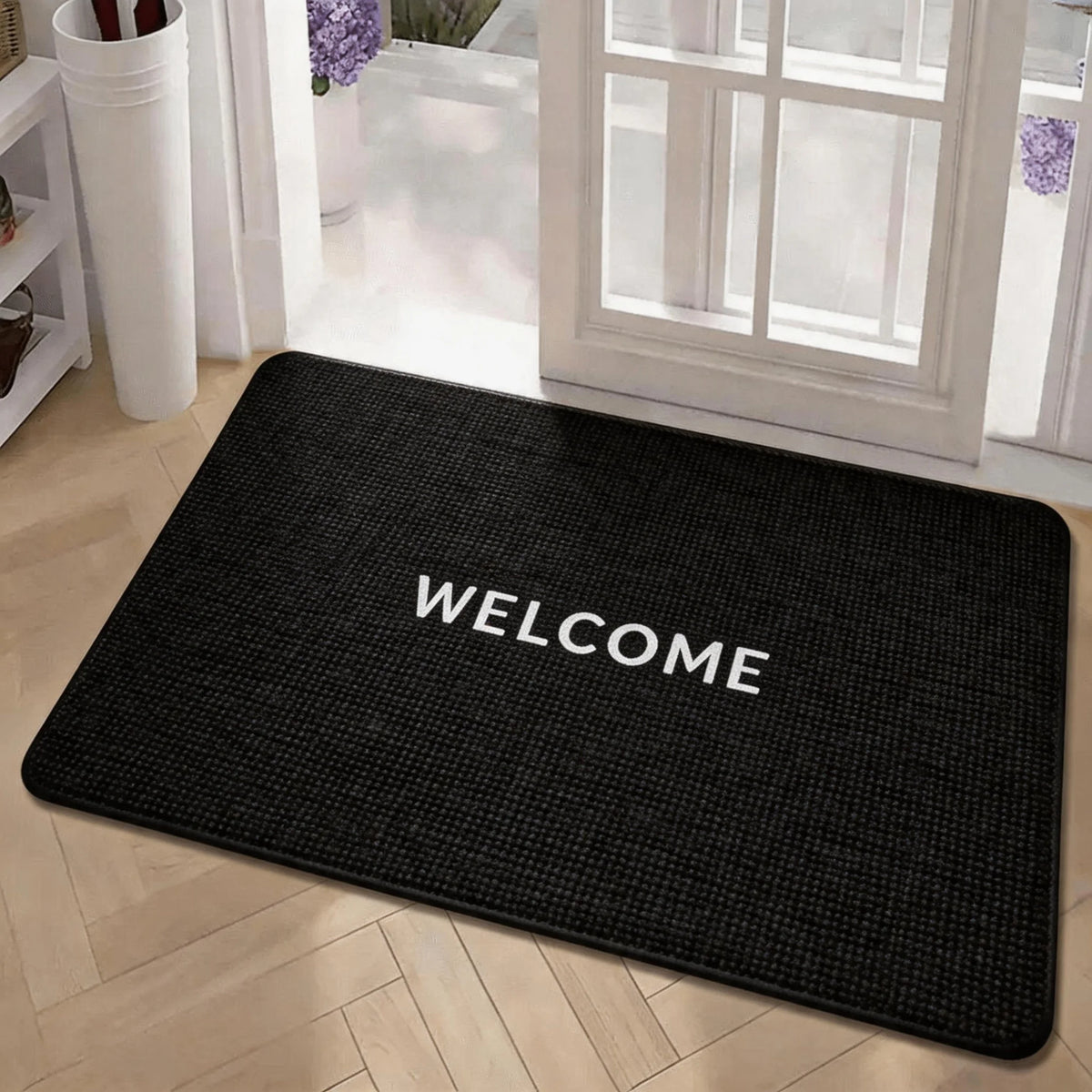 Square Woven-Look Bathroom Floor Mat, Absorbent Non-Slip Rubber Bottom