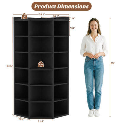 7‑Tier Corner Cube Bookshelf, Black 20"D x 28.1"W x 64.5"H