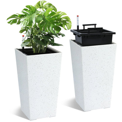 Set of 2 Modern Planters – Large Outdoor & Indoor Plant Pots with Self Watering System