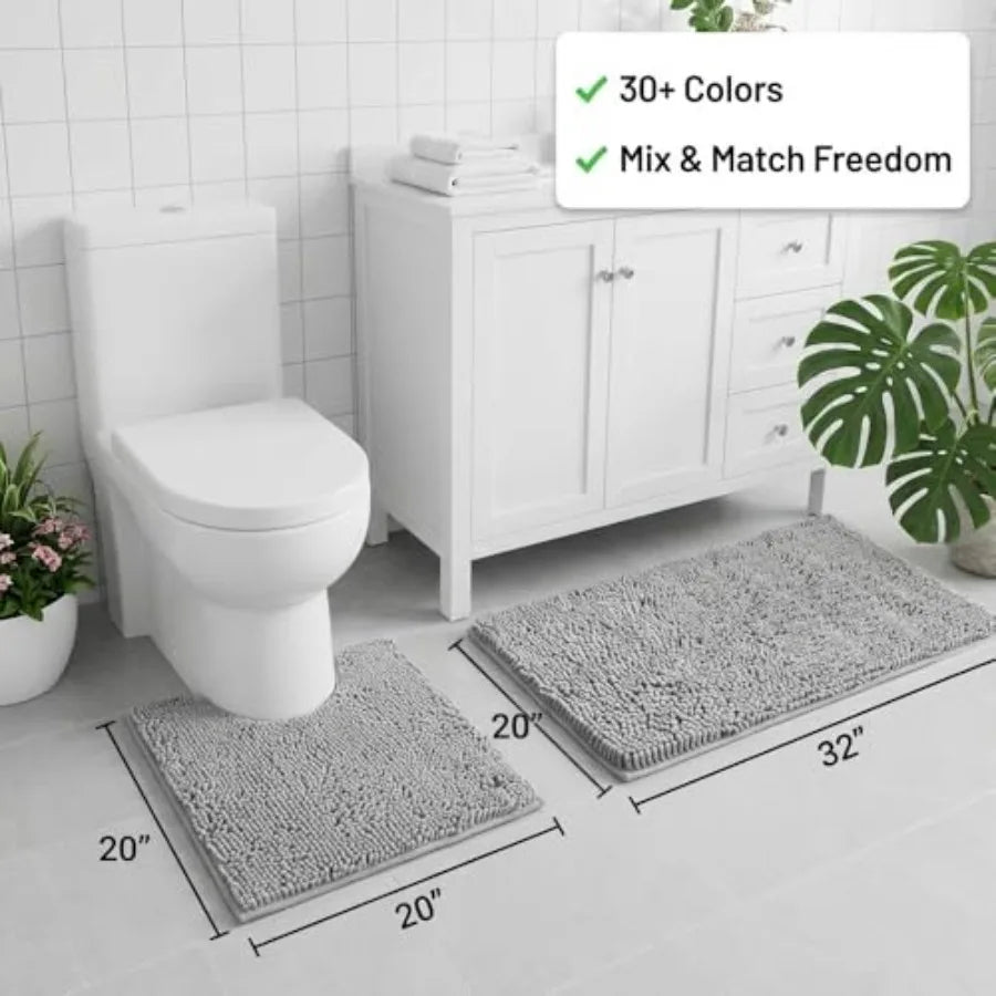 Bathroom Rugs Sets 2 Pc, Absorbent Chenille Bath Mats Non Slip Backing.....