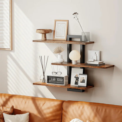 Matte Black Floating Wooden Shelf Wall Mounted Adjustable