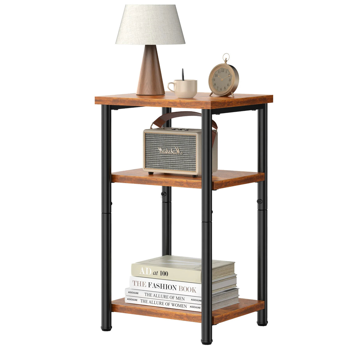 3 Tier  End Table Storage Shelf with Adjustable Feet