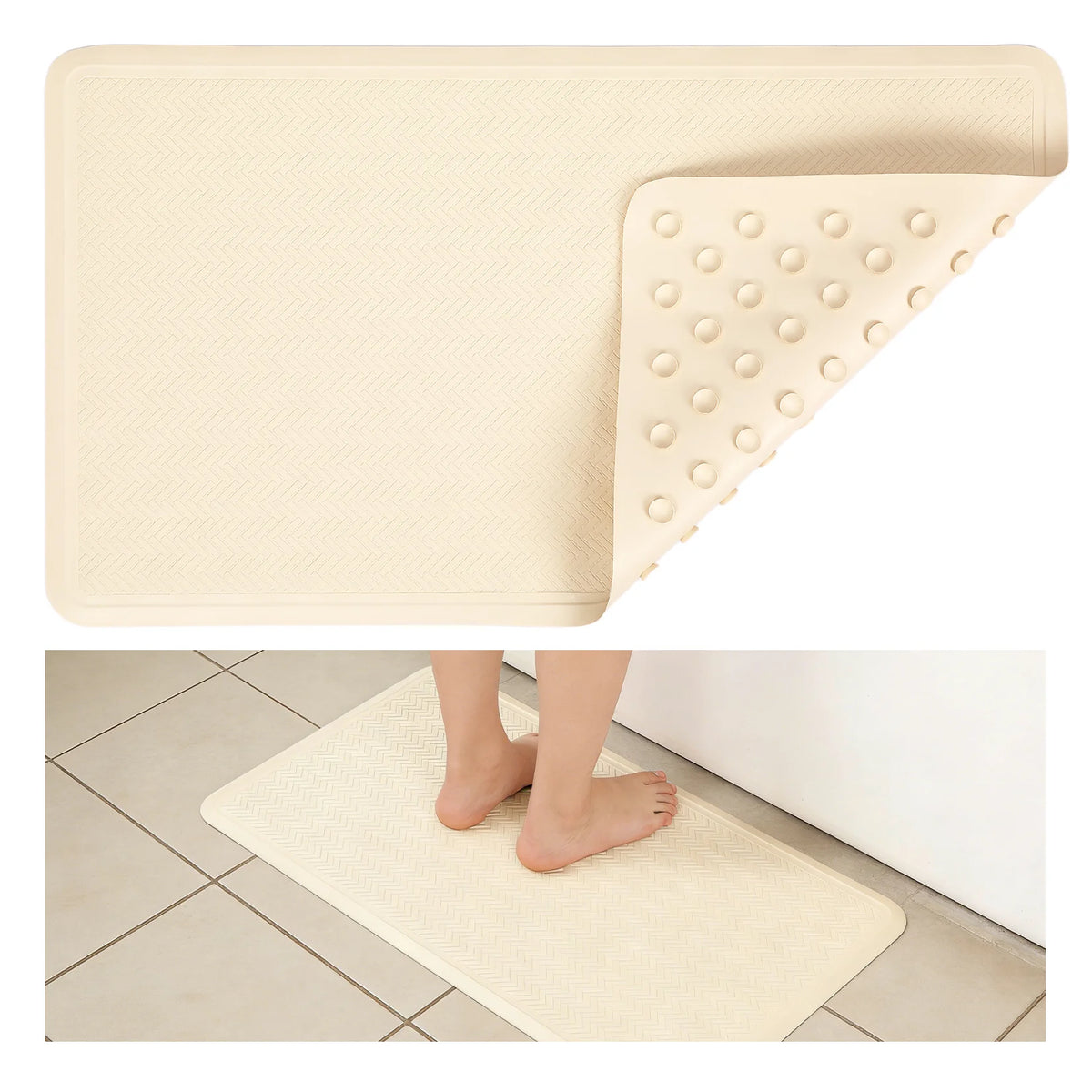 Non-Slip Rubber Bath Mat, Soft Textured with Suction Cups