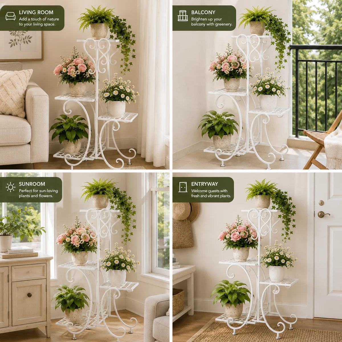 4 Tier Corner Metal Plant Stand, Flower Pot Shelf Indoor Outdoor