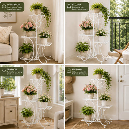 4 Tier Corner Metal Plant Stand, Flower Pot Shelf Indoor Outdoor