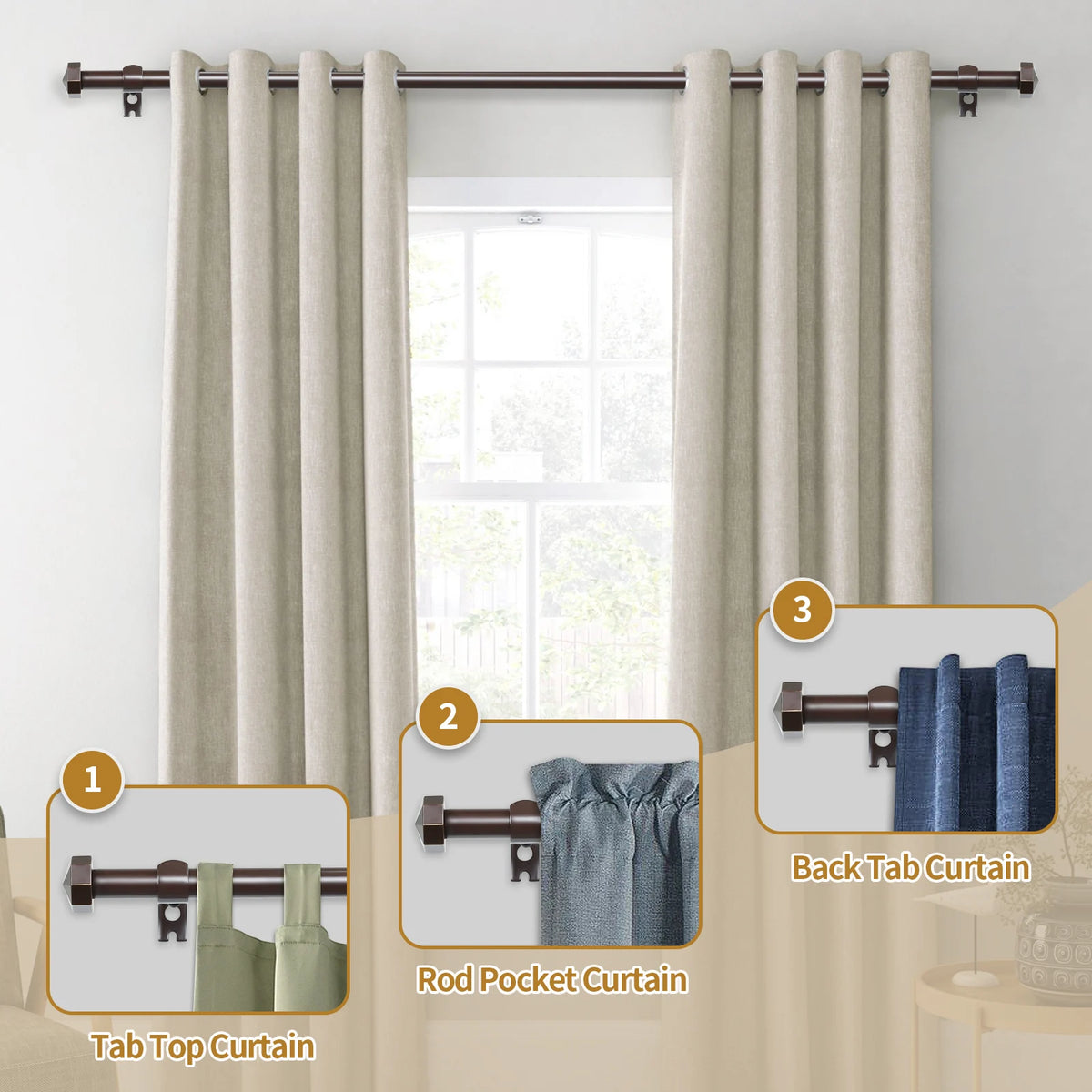 5/8 Inch Diameter Single Window Drapery Curtain Rod Set 5 Colors, 28 to 120 Inches.....