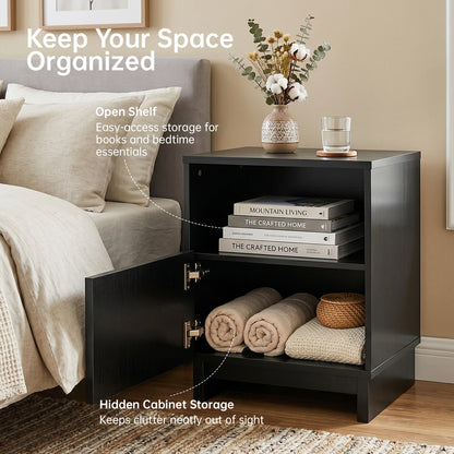 Fluted wooden Nightstand, 17.7 inch With Storage Drawers & Open Shelf...