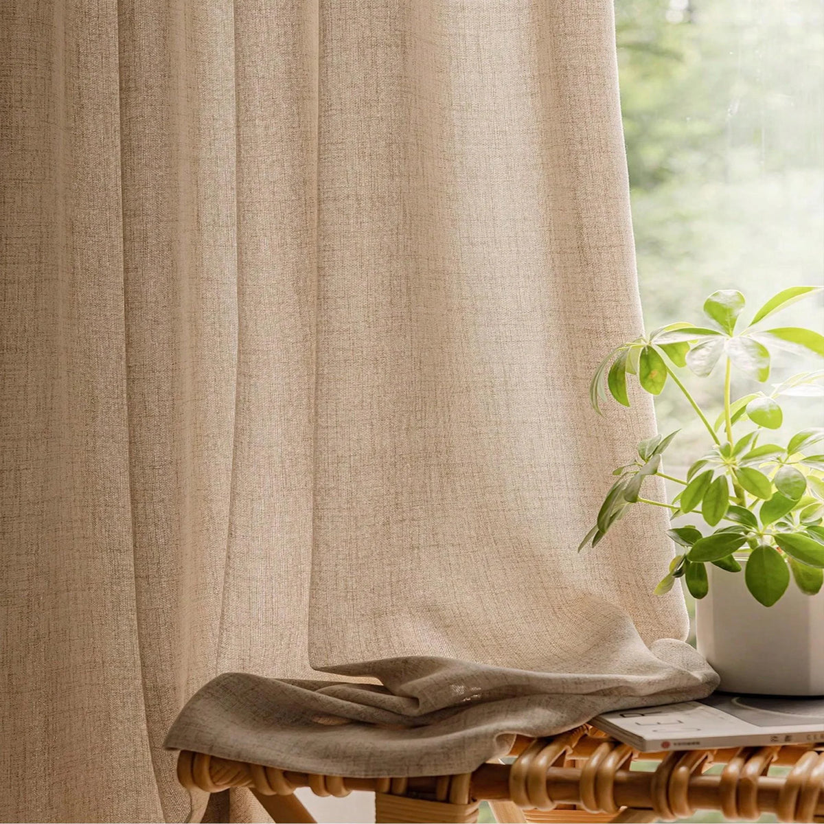 2 Panels Natural beige Sheer Curtain, Grommet Top  For Living Room ,Translucent(52x84inch,52x96inch)