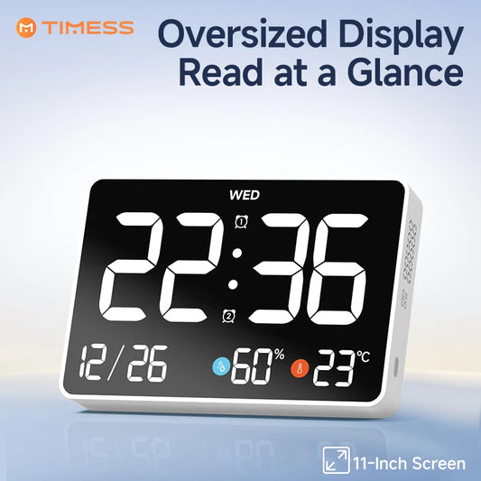 11 Inch LED Digital Alarm Clock with Date, Day, Temperature, Humidity, Dual Alarm, Wall Mount Tabletop, USB Chargeable, 2 Colors......
