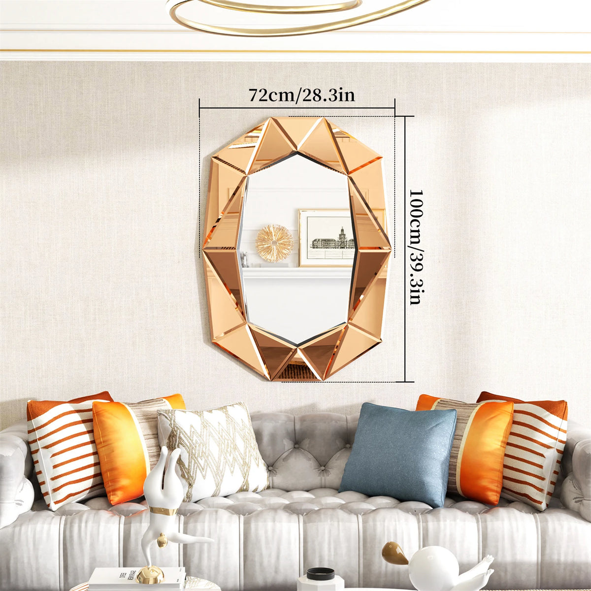 Irregular Decorative Wall Mirror 28x39 Inches with Beveled Diamond Edge