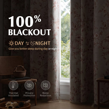 1 Color 4 Panels Elegant Red Small Flower Blackout Curtains,4 Sizes White Back Coating, Grommet Top Drapes.....