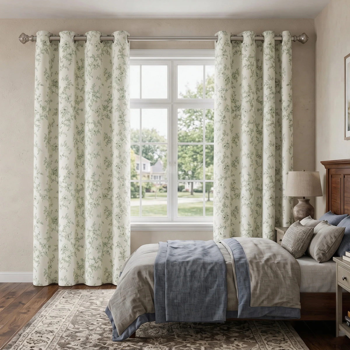 4 Sizes 2 Panels Floral Print Blackout Curtains, Grommet Top, 4 Colors.....