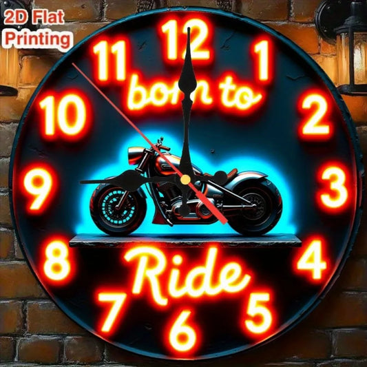 9.8-Inch Vintage Neon Motorcycle Wall Clock with Born to Ride Biker Decor, AA Battery Not Included.....