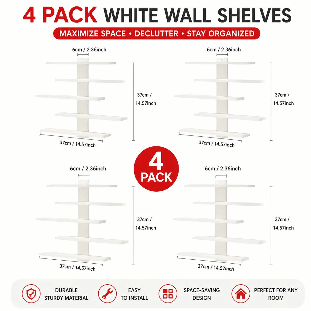 10-piece Plastic set of floating wall racks, multi-tiered