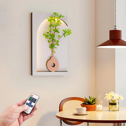 Wall-Mounted Sandstone Wall Art with LED Light & Simulated Plant, Handcrafted 50x70cm 3-Level Dimming Remote Control...
