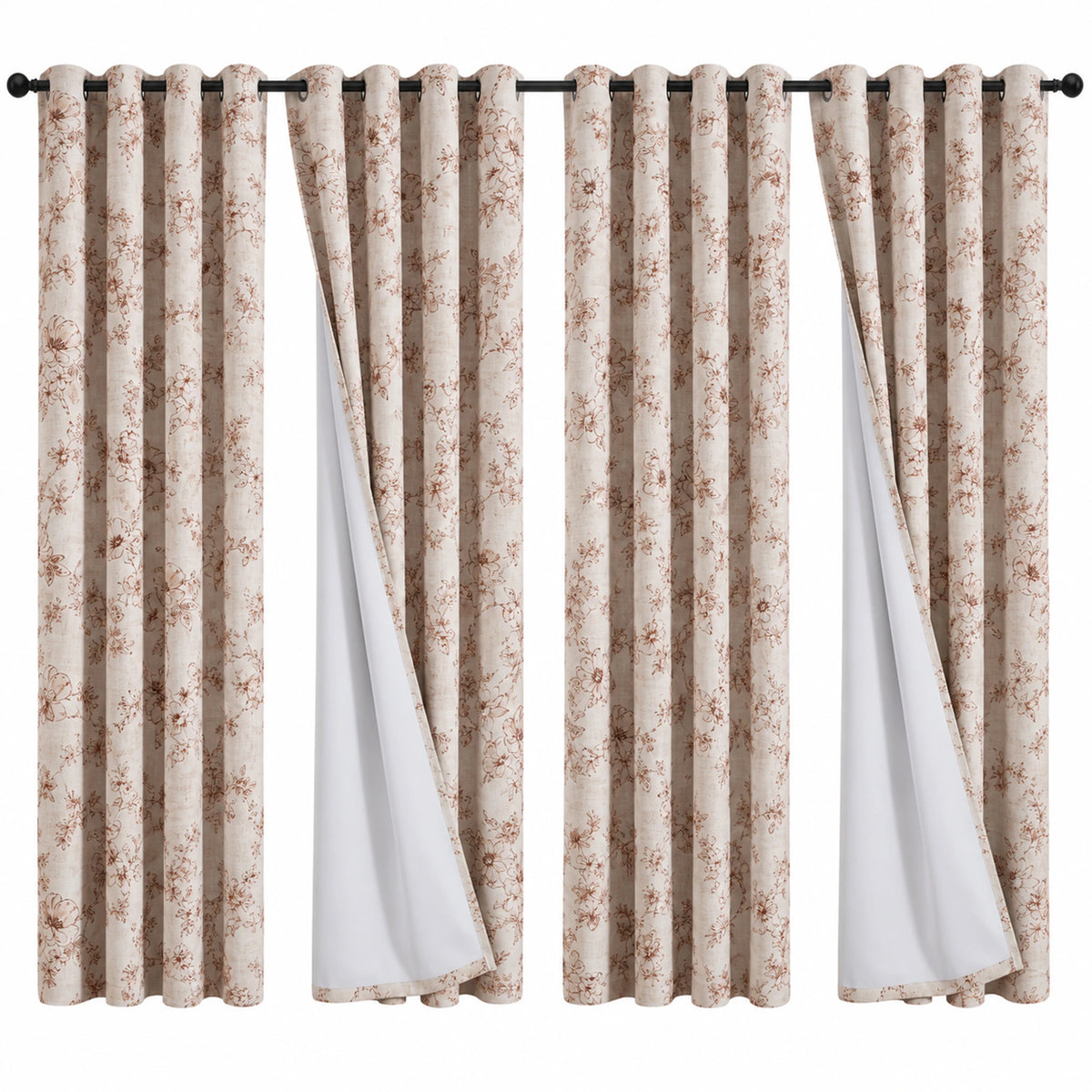 4 Panels, 4color Set Floral Print Blackout Curtains, Grommet Eyelet Energy, 4Sizes
