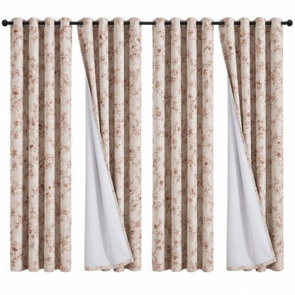 1 Color 4 Panels Elegant Red Small Flower Blackout Curtains,4 Sizes White Back Coating, Grommet Top Drapes.....