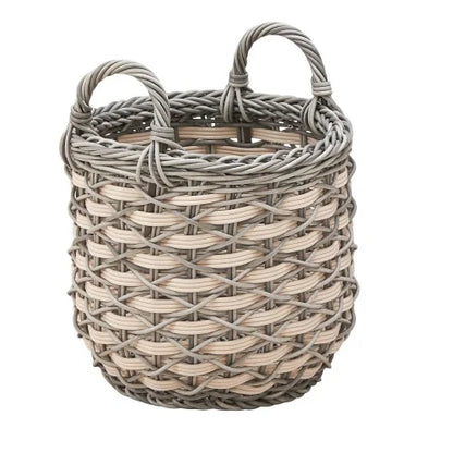 Resin Woven Wicker Storage Basket with Handles 18" x 18" x 15.7" White-Gray